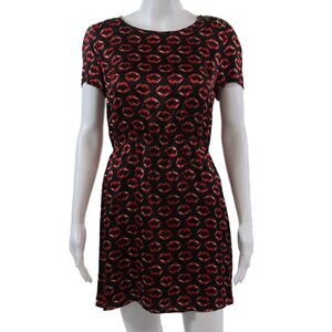 McQ Womens Silk Lipstick Print Short Sleeves Dress Black Red Size EUR 36
